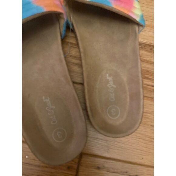 Cat & Jack, girl's multicolor/rainbow slip on cork slide sandals size 3 - Picture 2 of 4